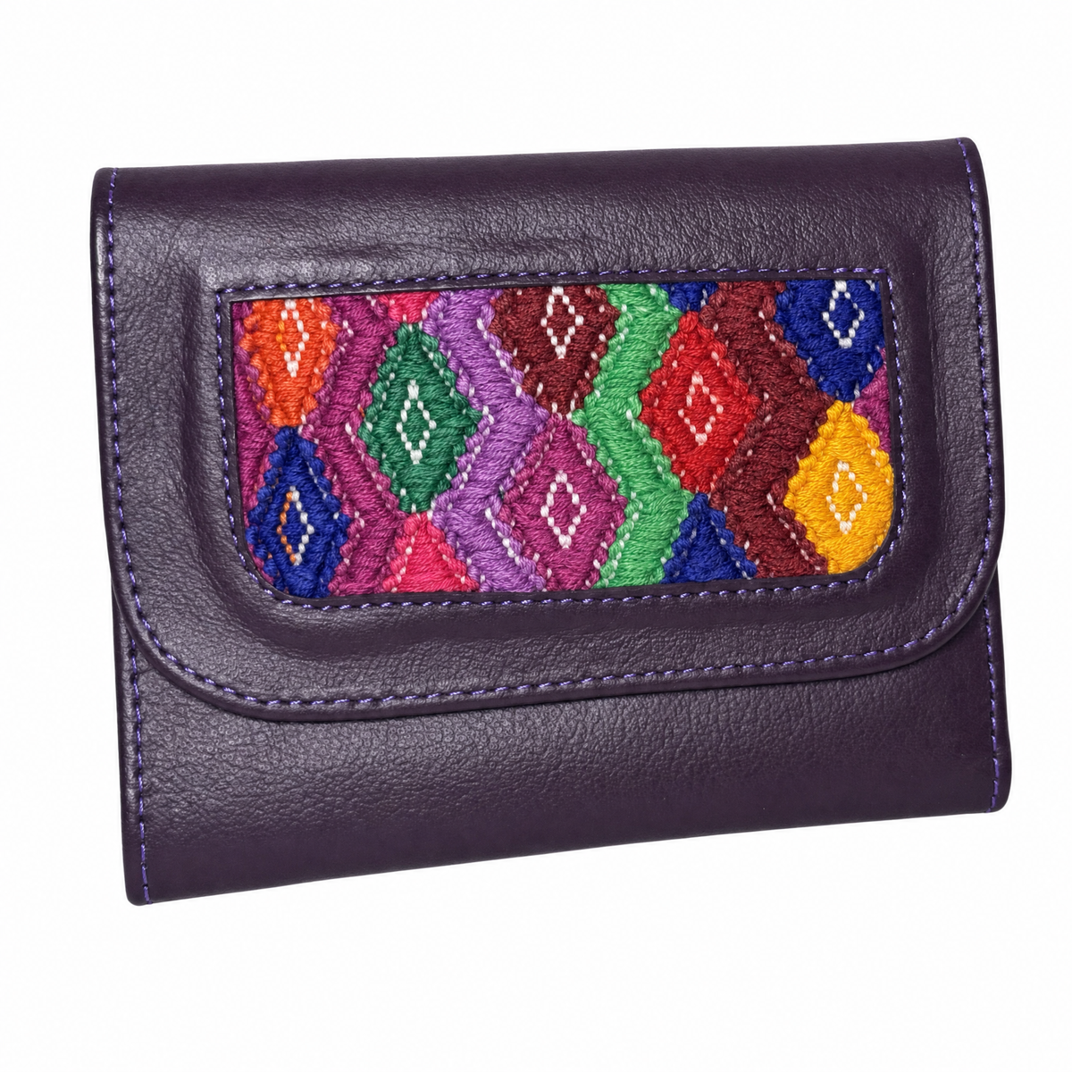 Trifold Leather Wallet With Guatemalan Textiles