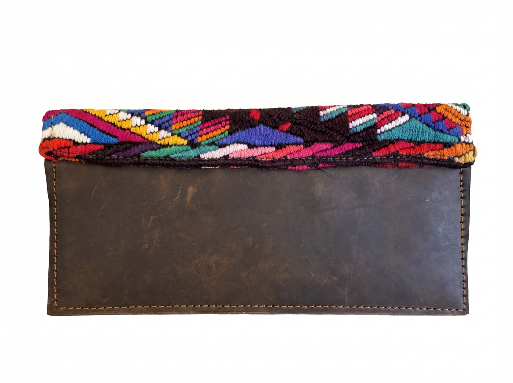Leather & Huipil Flap Wallet