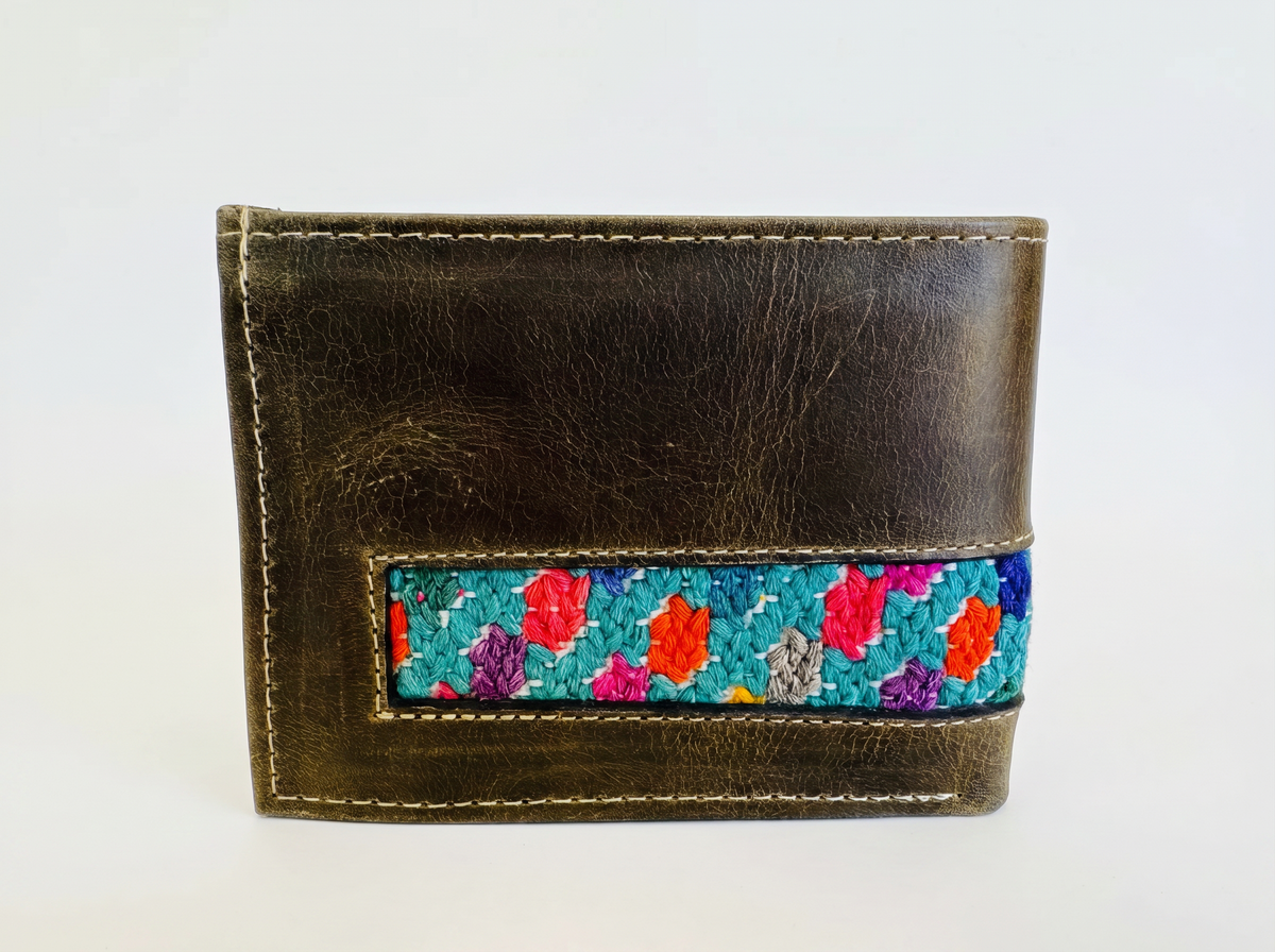 Leather & Huipil Bifold Wallet