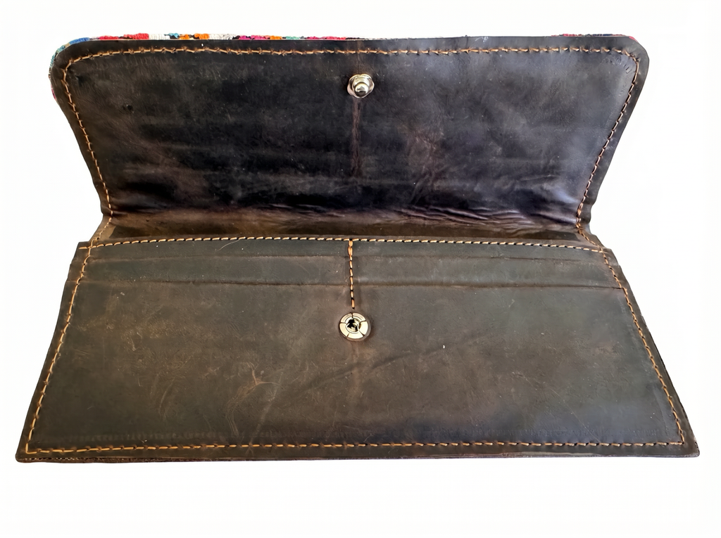 Leather & Huipil Flap Wallet