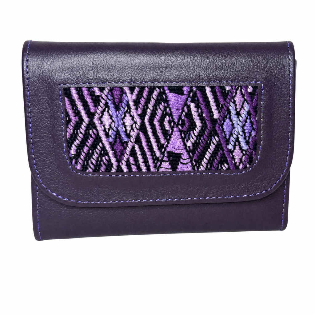 Trifold Leather Wallet With Guatemalan Textiles