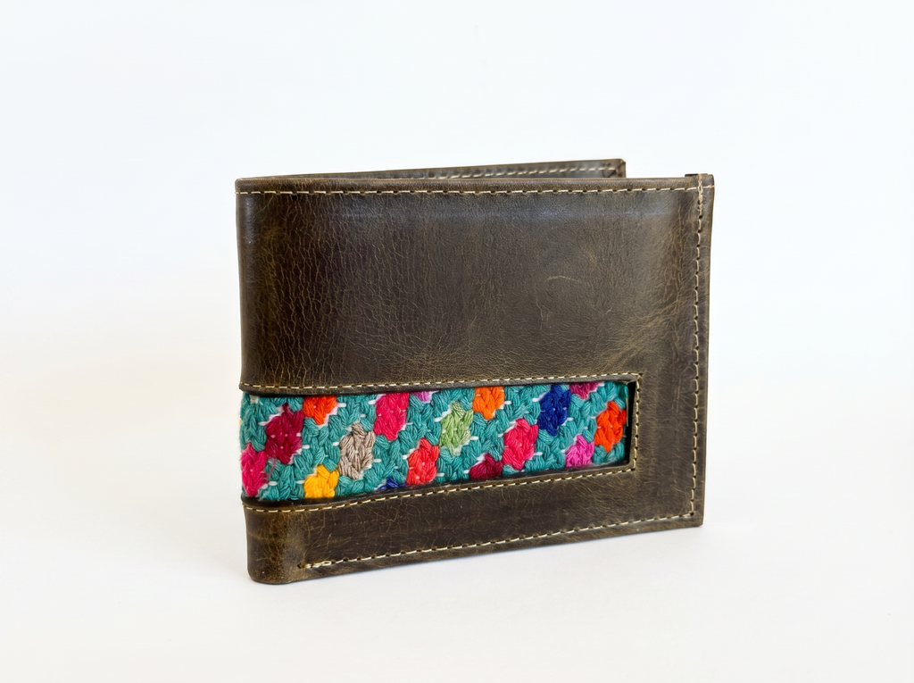 Leather & Huipil Bifold Wallet
