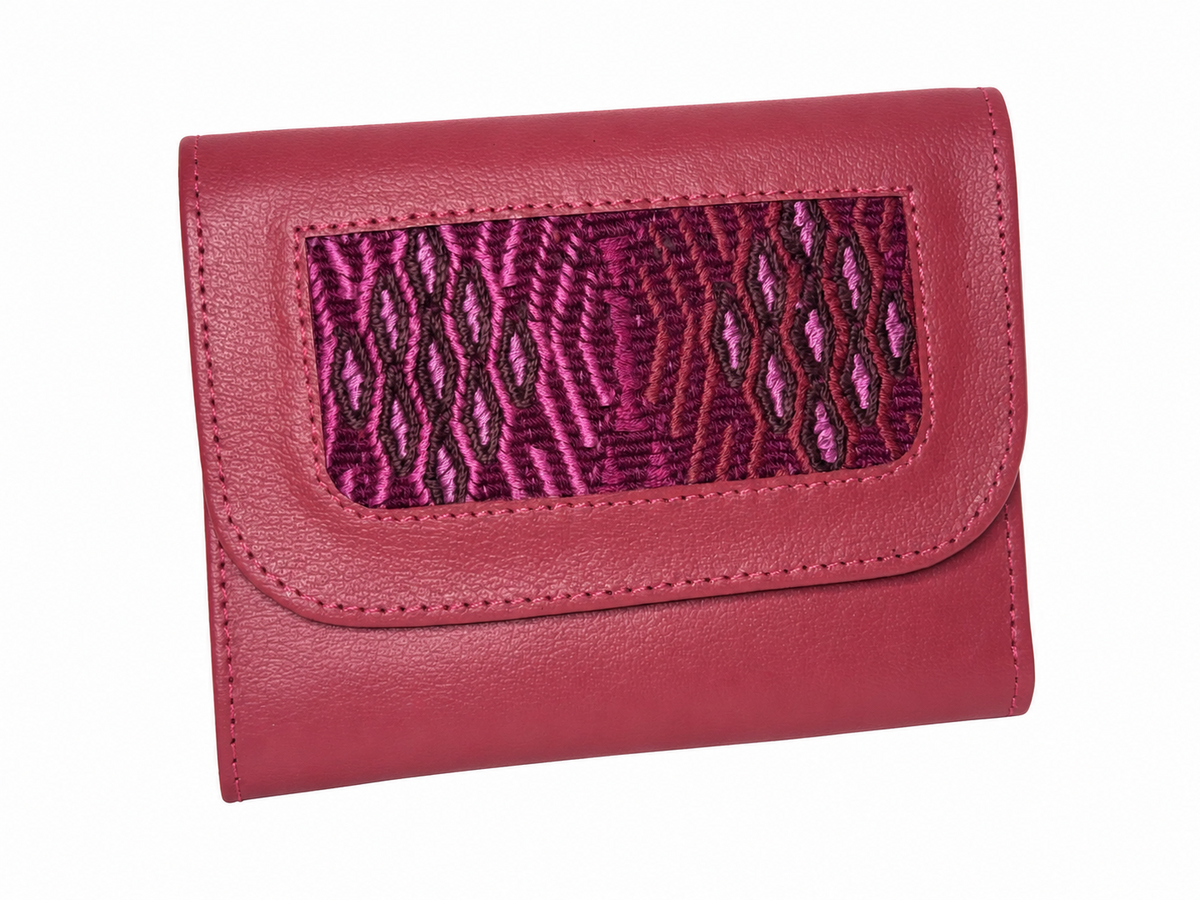 Trifold Leather Wallet With Guatemalan Textiles