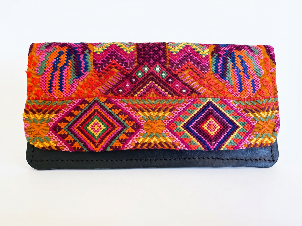 Leather & Huipil Flap Wallet