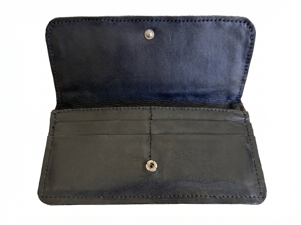 Leather & Huipil Flap Wallet