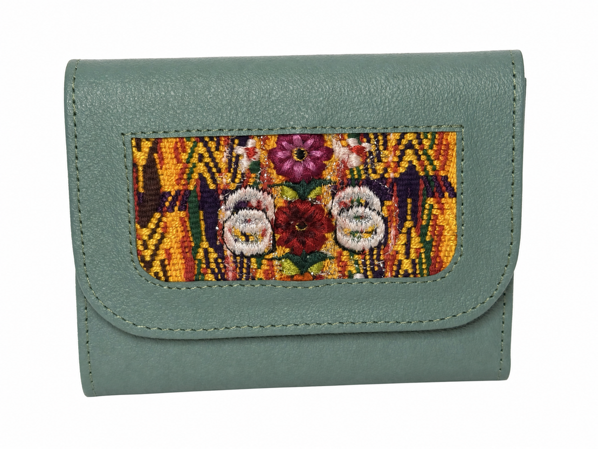 Trifold Leather Wallet With Guatemalan Textiles