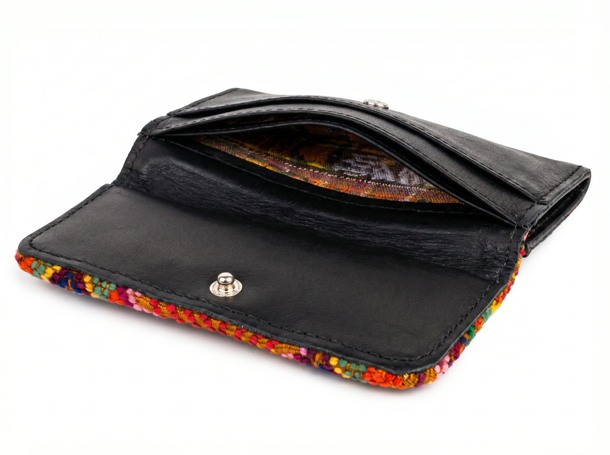 Leather & Huipil Flap Wallet
