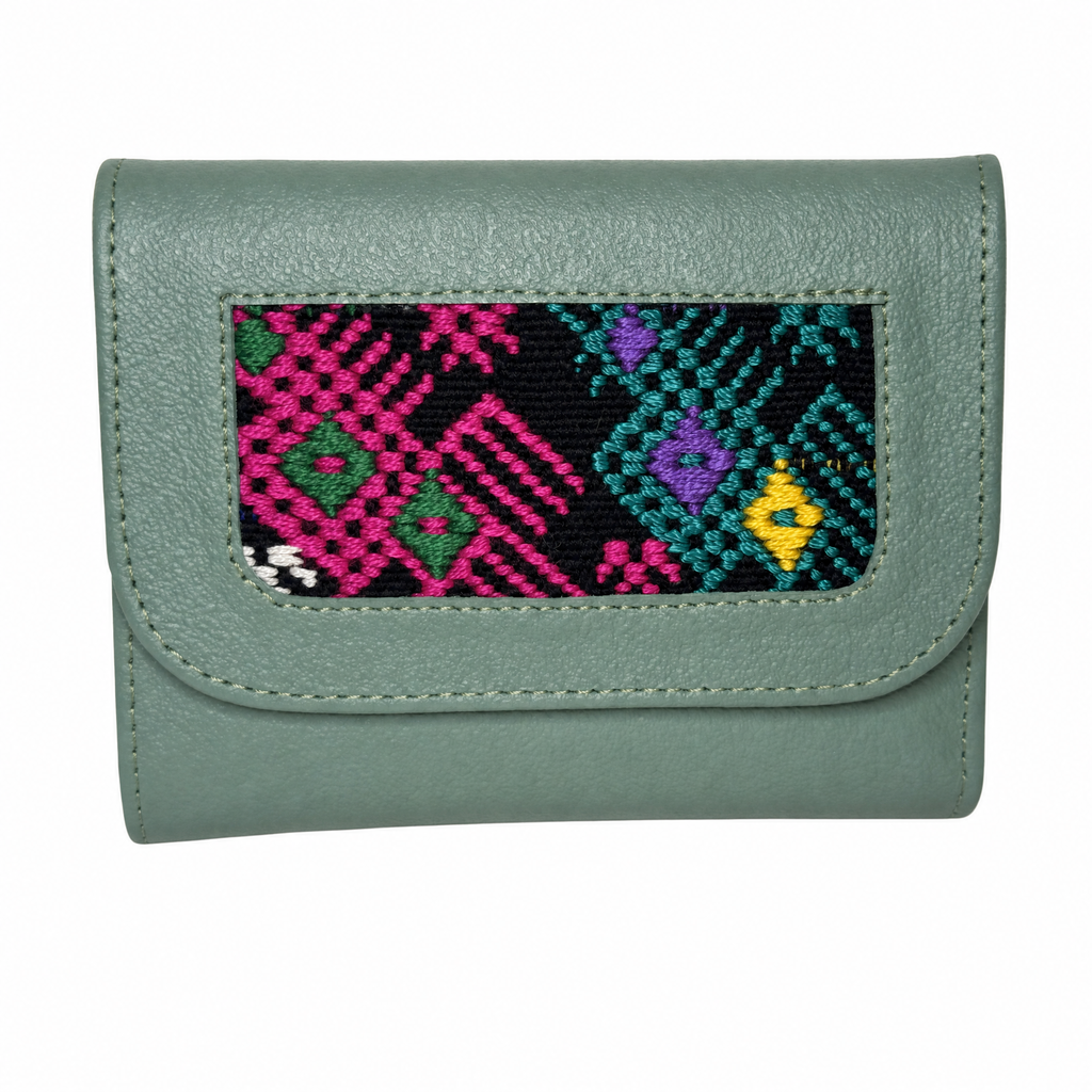 Trifold Leather Wallet With Guatemalan Textiles