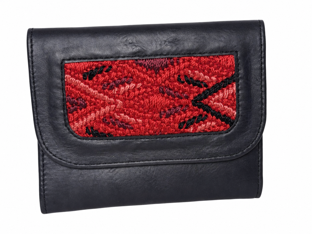 Trifold Leather Wallet With Guatemalan Textiles