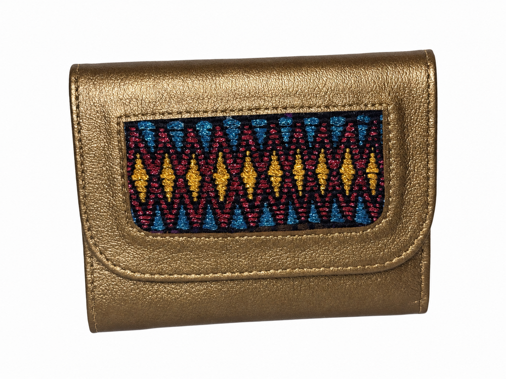 Trifold Leather Wallet With Guatemalan Textiles