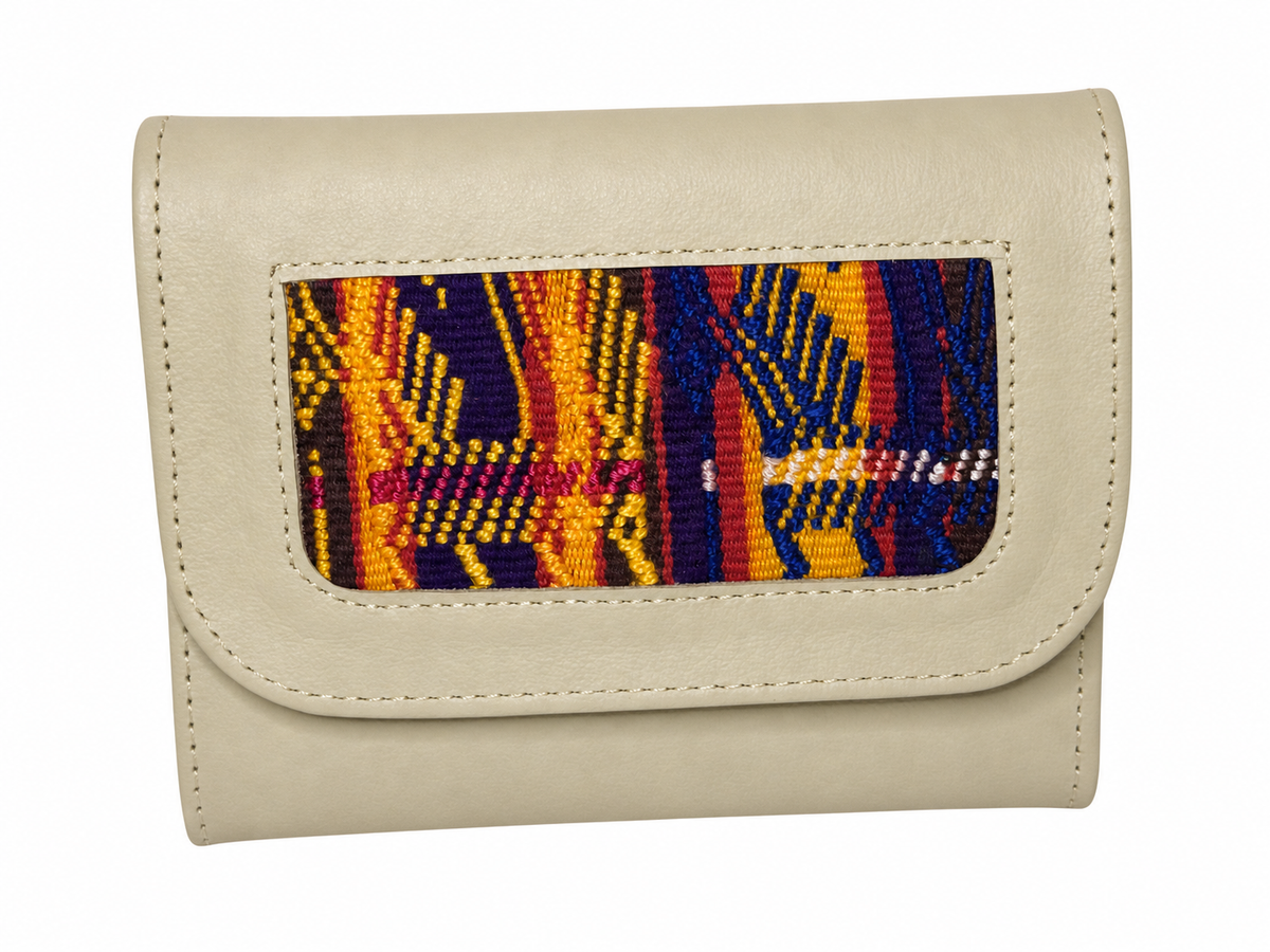 Trifold Leather Wallet With Guatemalan Textiles