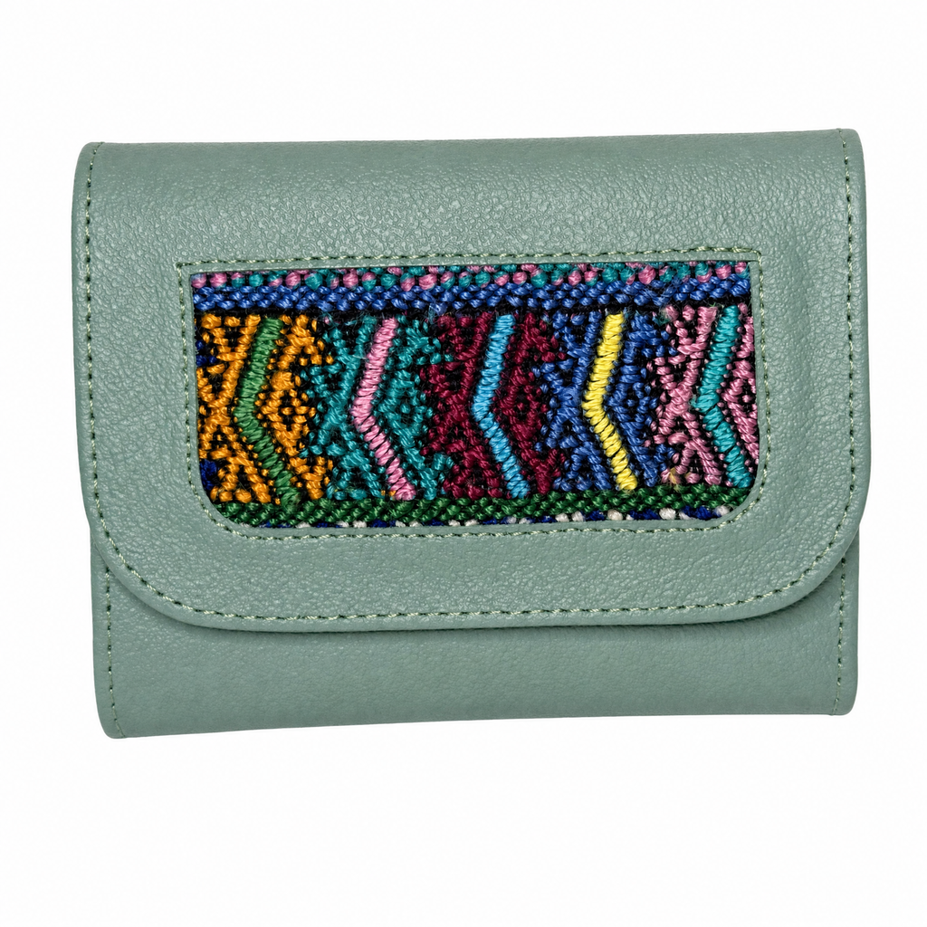Trifold Leather Wallet With Guatemalan Textiles