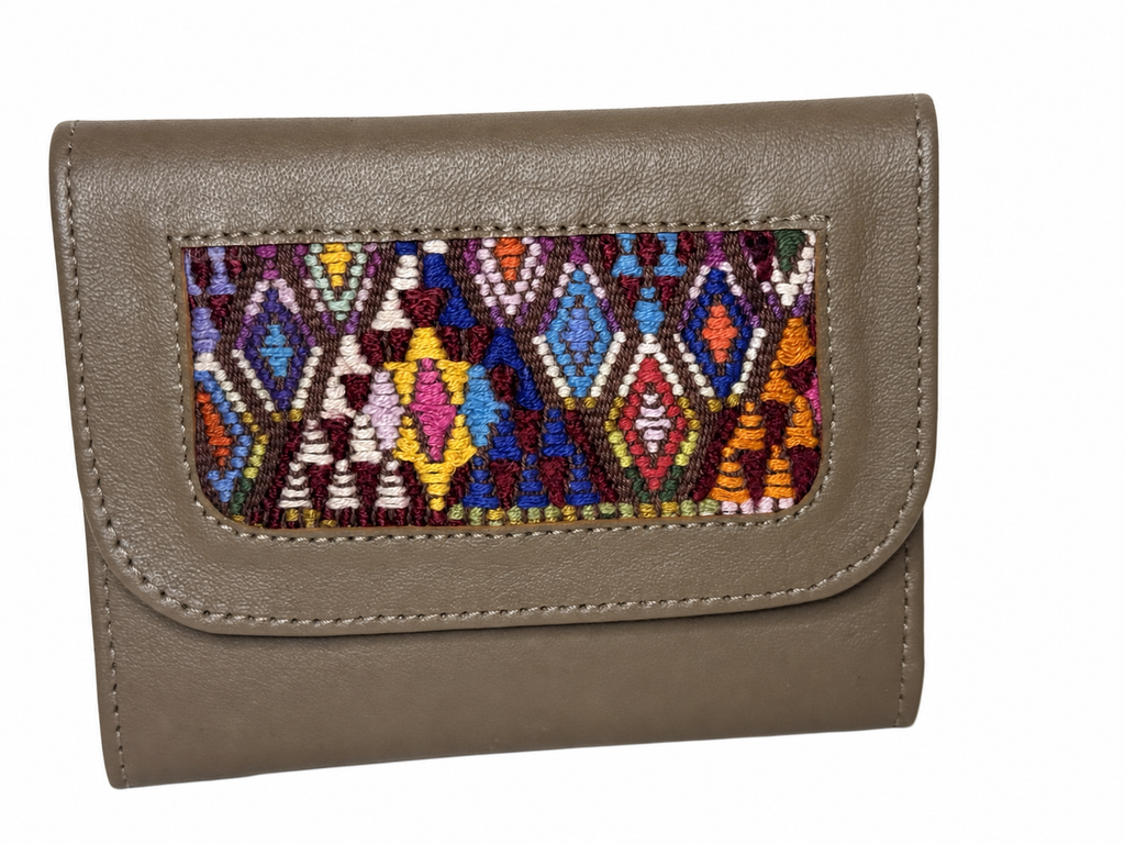 Trifold Leather Wallet With Guatemalan Textiles