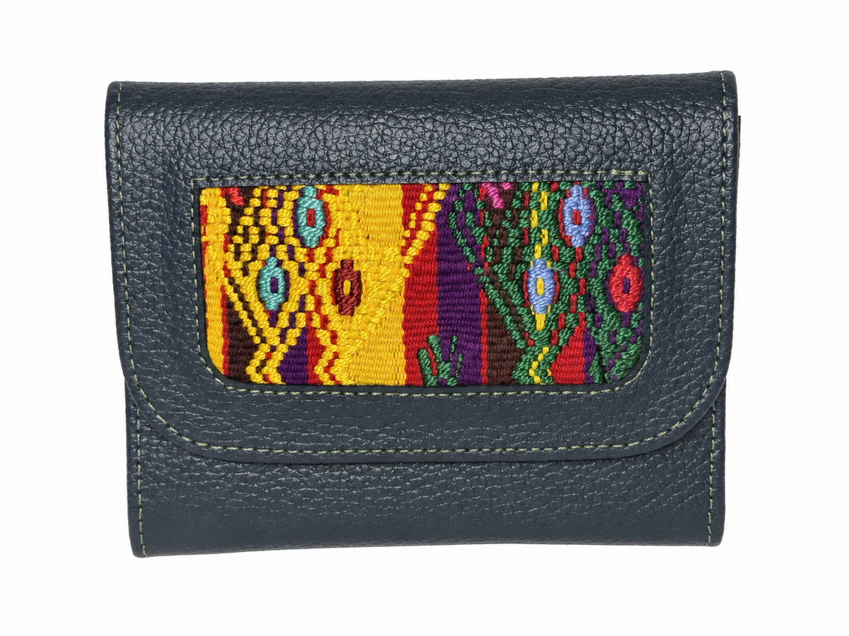 Trifold Leather Wallet With Guatemalan Textiles