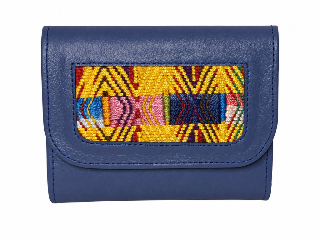 Trifold Leather Wallet With Guatemalan Textiles