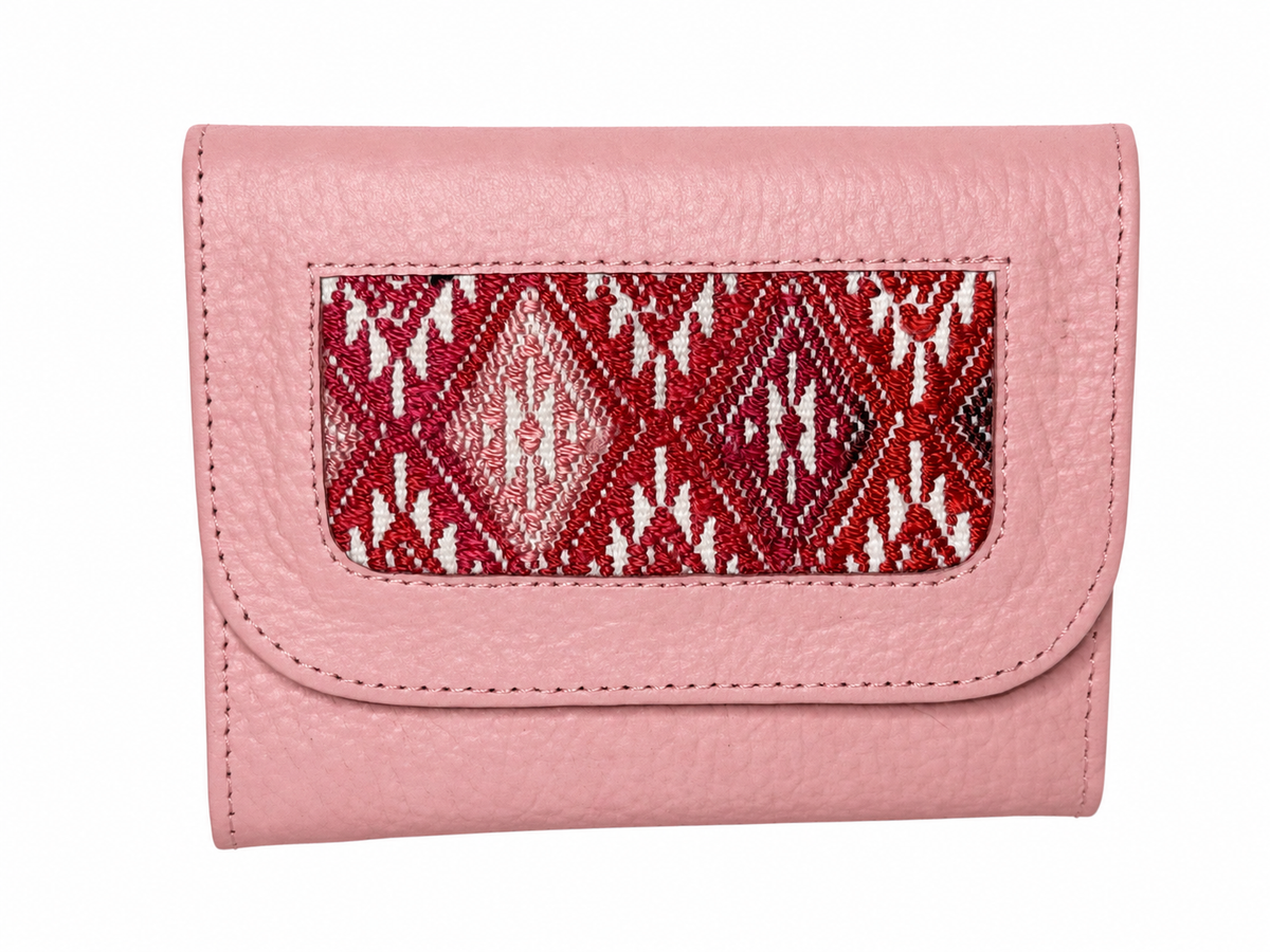 Trifold Leather Wallet With Guatemalan Textiles