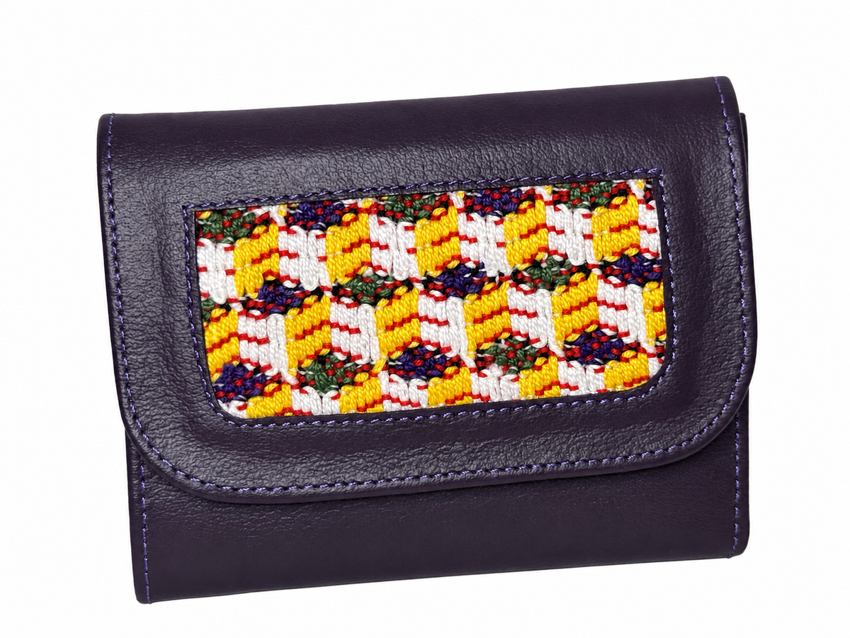 Trifold Leather Wallet With Guatemalan Textiles