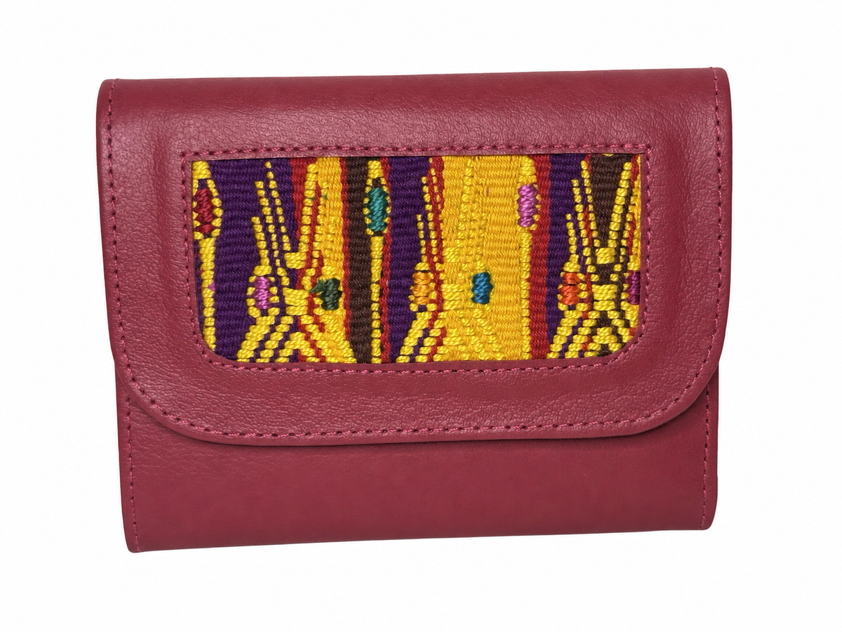 Trifold Leather Wallet With Guatemalan Textiles