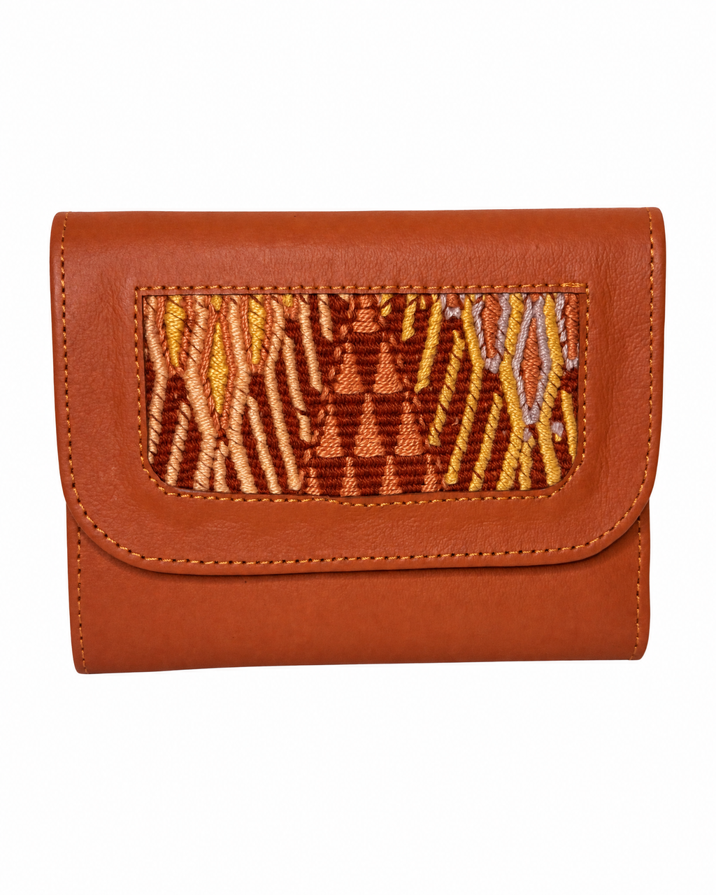 Trifold Leather Wallet With Guatemalan Textiles