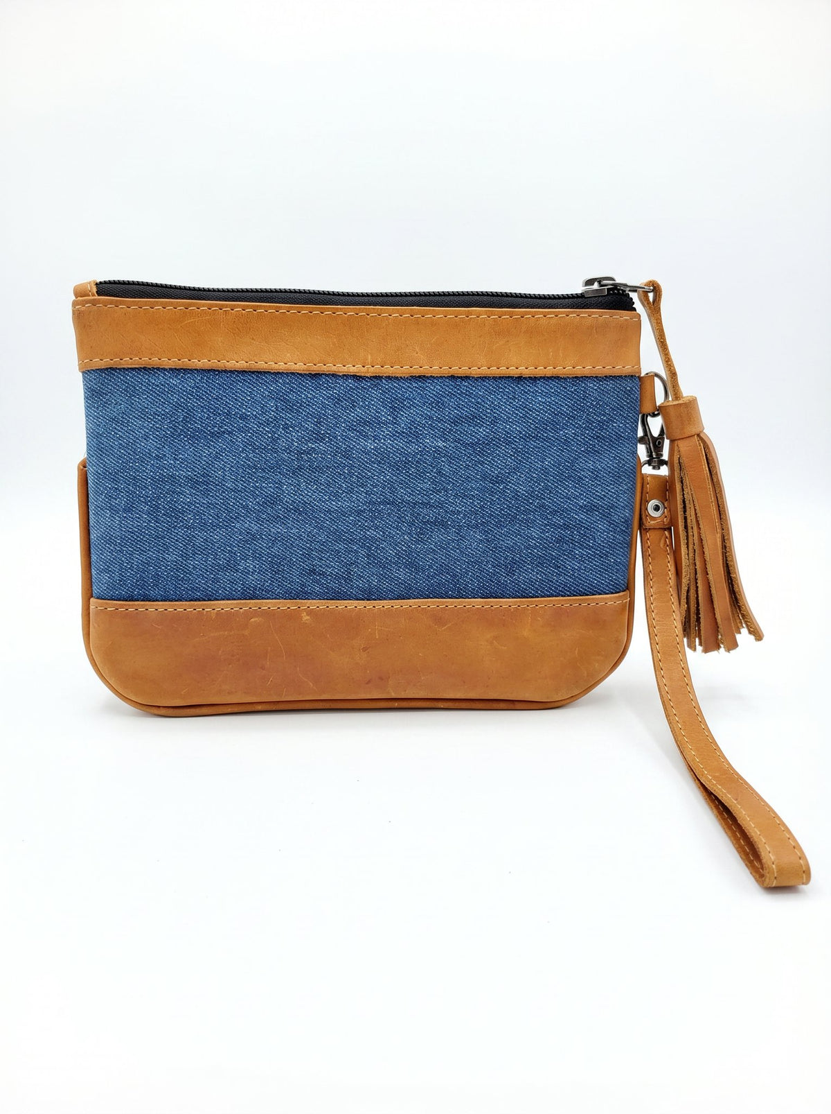 Denim & Leather Wristlet