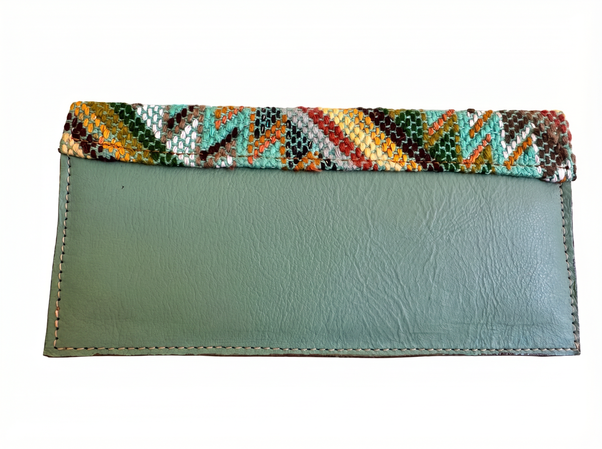 Leather & Huipil Flap Wallet