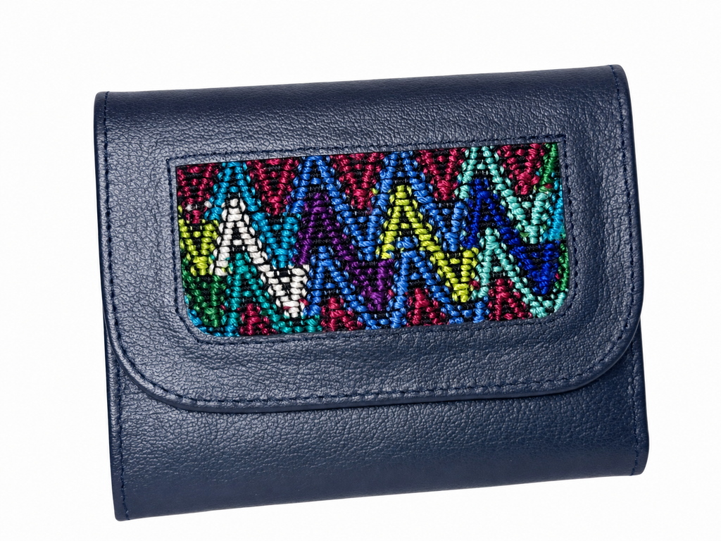 Trifold Leather Wallet With Guatemalan Textiles