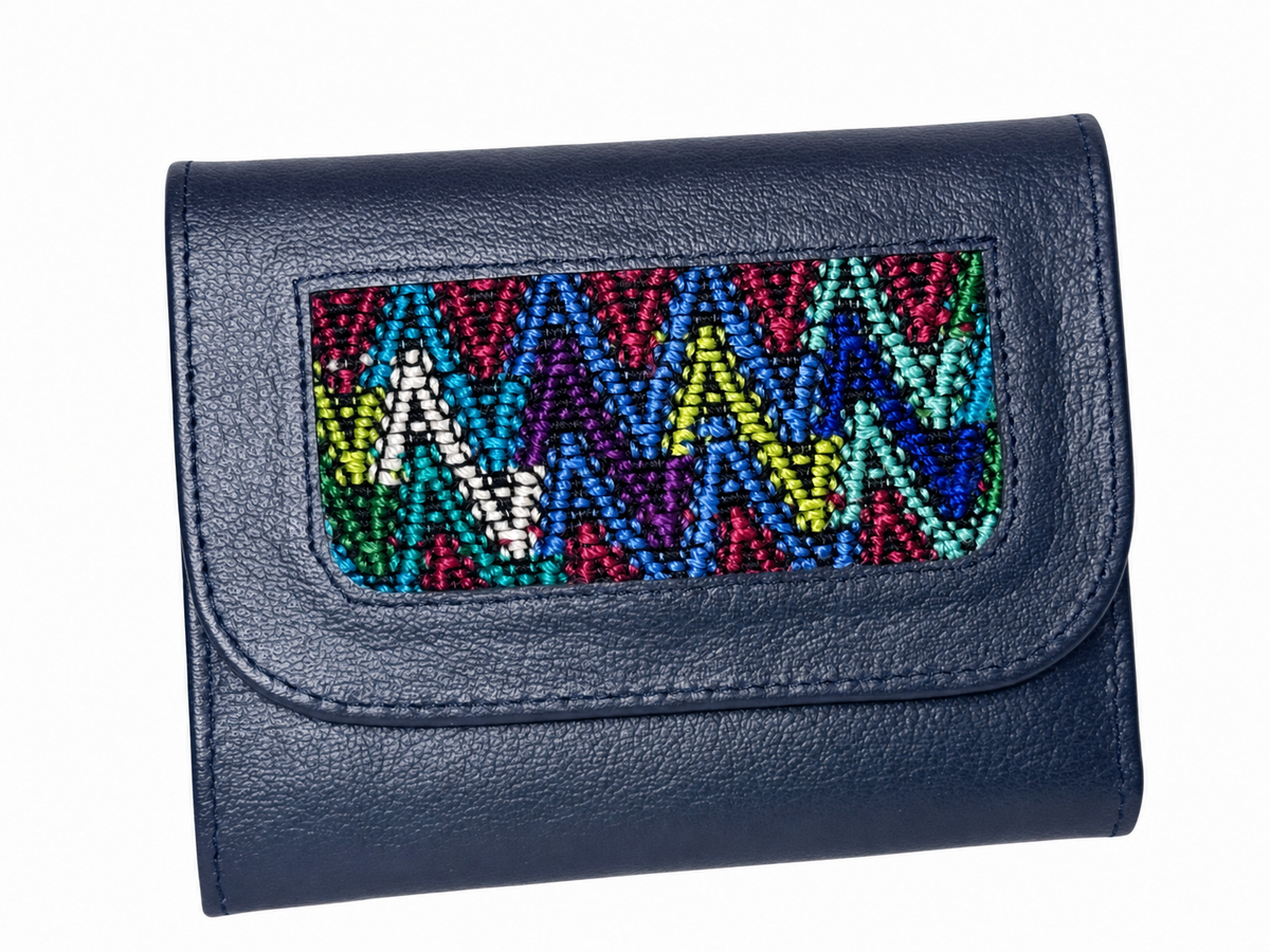 Trifold Leather Wallet With Guatemalan Textiles