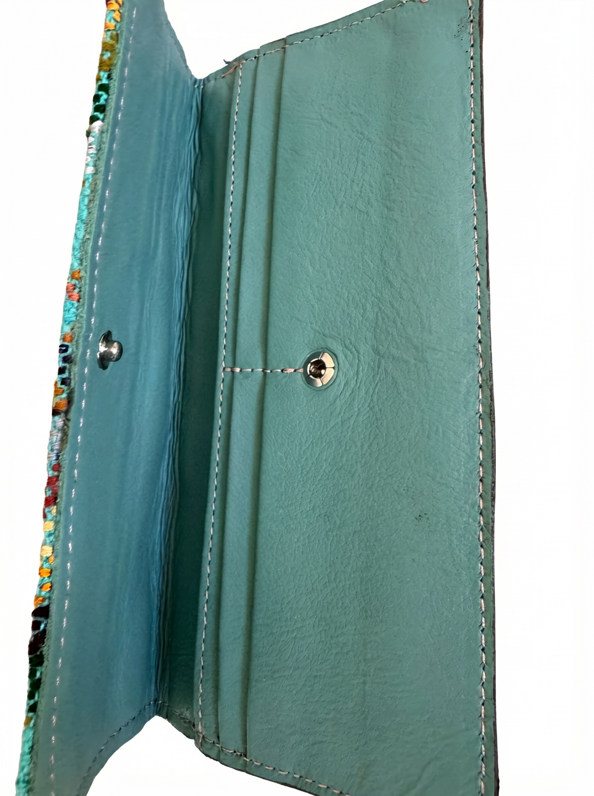 Leather & Huipil Flap Wallet