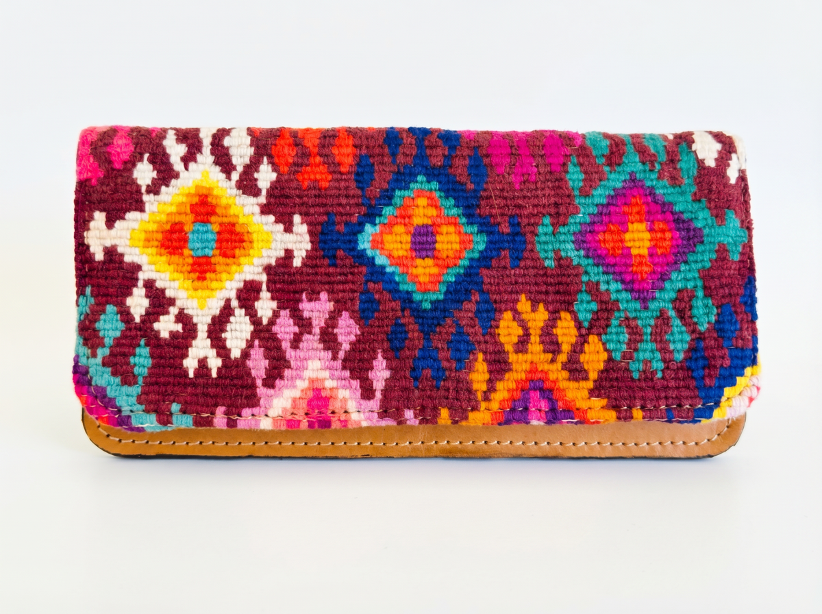 Leather & Huipil Flap Wallet