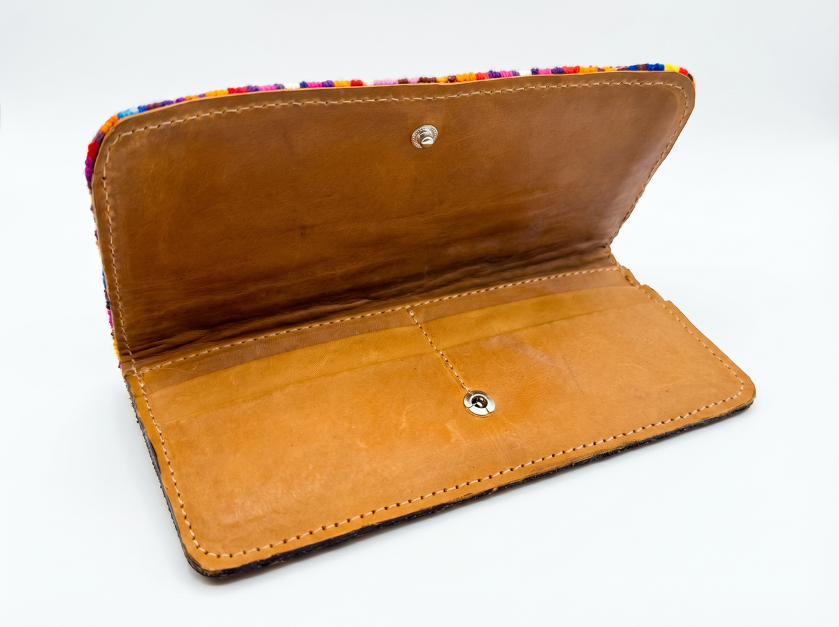 Leather & Huipil Flap Wallet