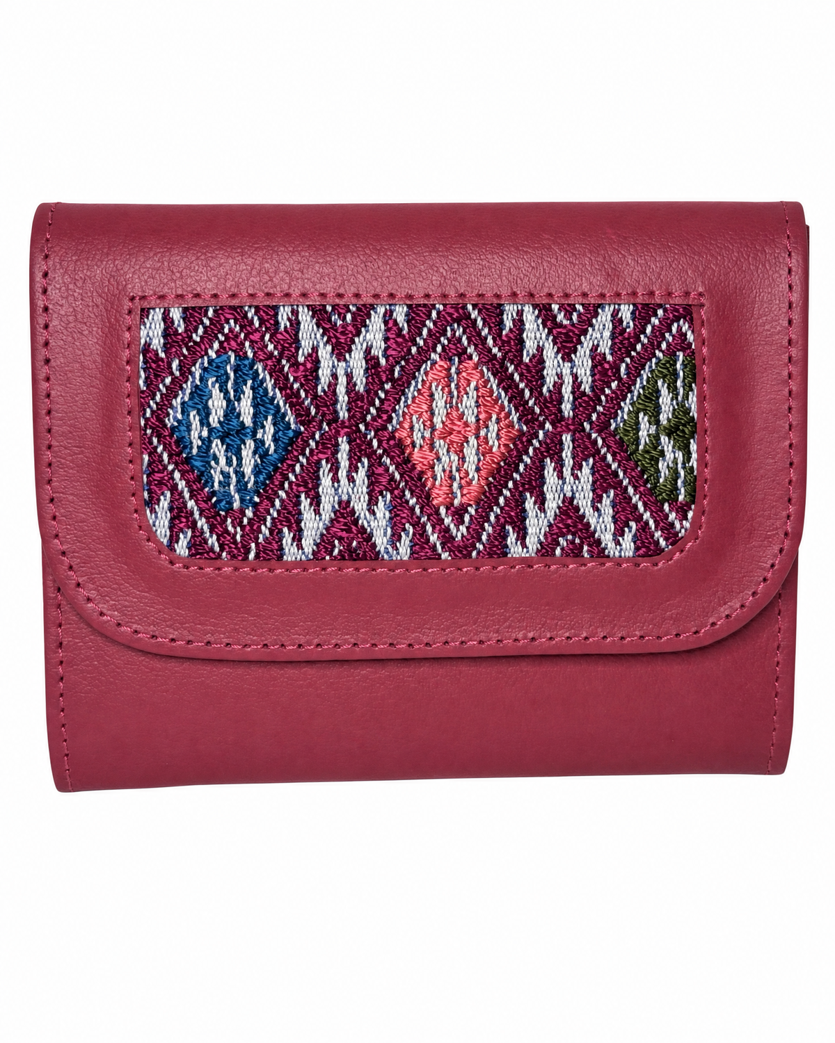 Trifold Leather Wallet With Guatemalan Textiles