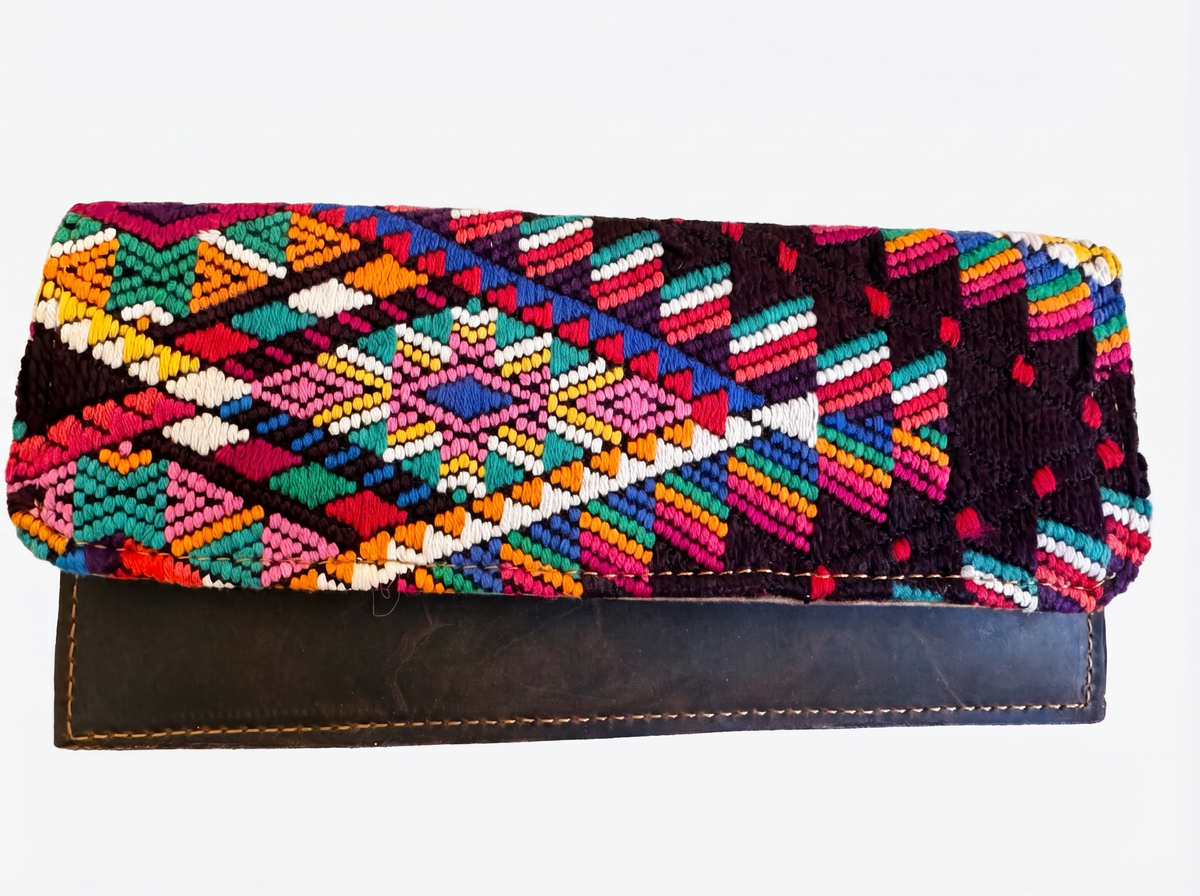 Leather & Huipil Flap Wallet