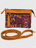 Easy Access Crossbody in leather with Guatemalan textile detail