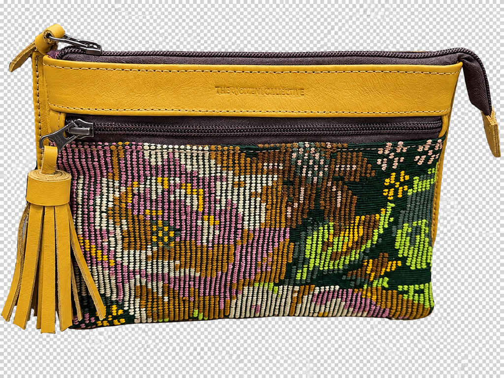 Easy Access Crossbody alternate view in leather with Guatemalan textile detail