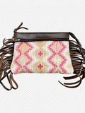 Easy Access with Fringe crossbody in brown leather and Guatemalan textile