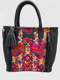 Shoulder Bag in leather with Guatemalan textile detail